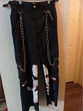 Dolls Kill x Marilyn Manson Black Chain Detail Graphic Pants XS